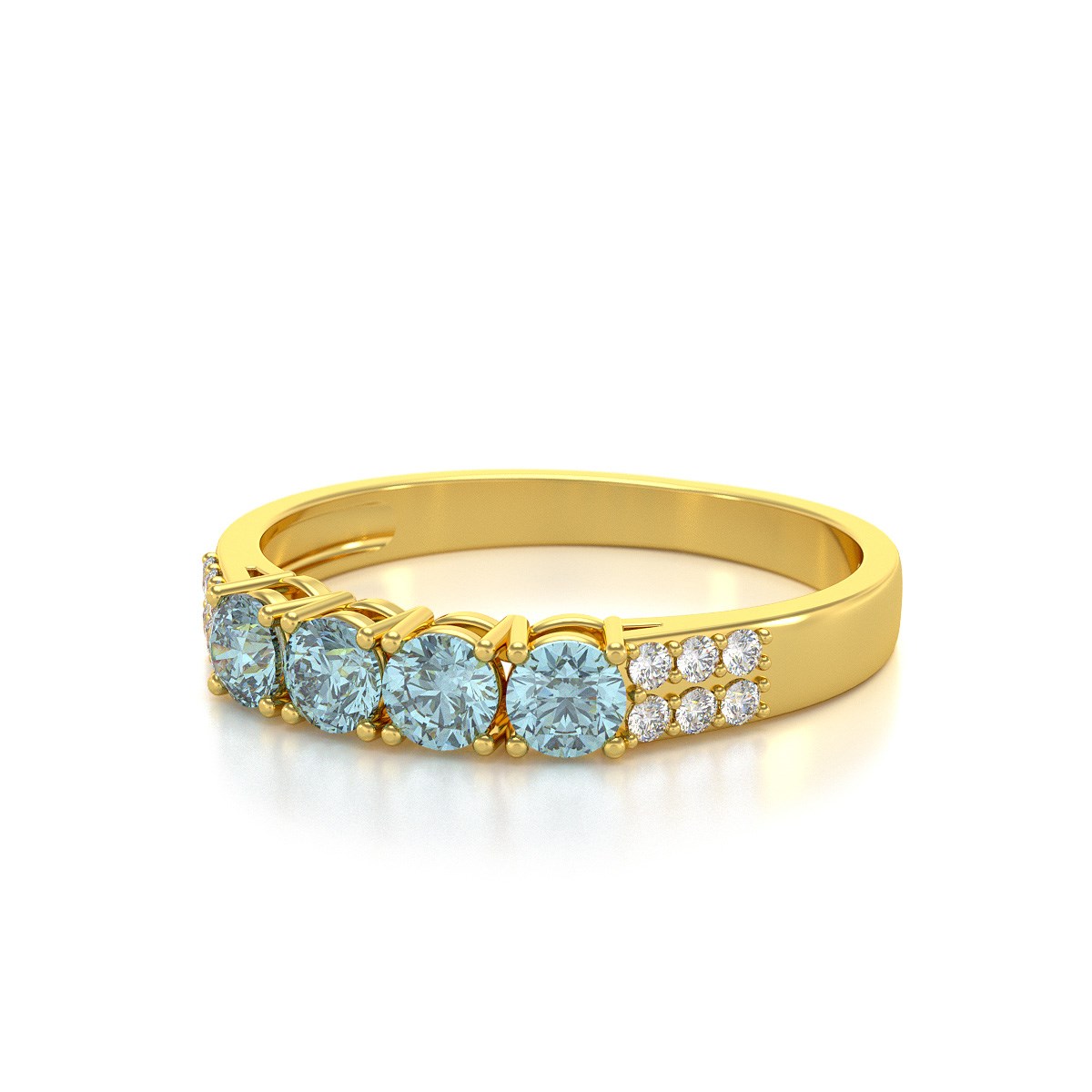 Bague ADEN Or 585 Jaune Aigue-Marine et diamants 2.382grs