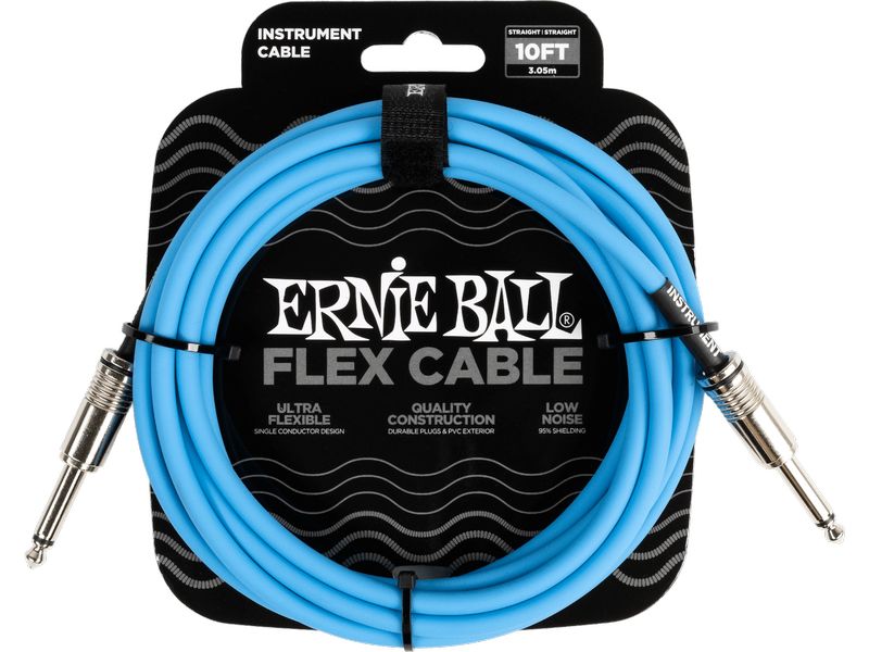 Ernie Ball Instrumentenkabel Flex 6412 – 3.05 m, Blau Flexibles Standardkabel für Instrumente