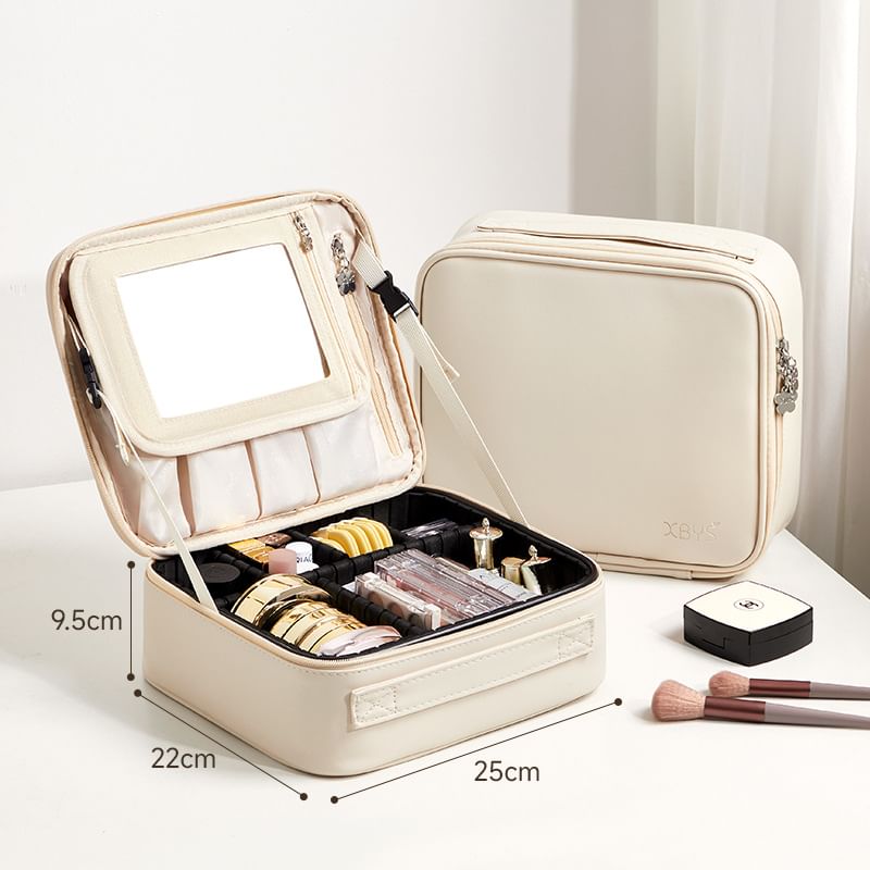 Karnemelk - Grote capaciteit PU cosmetische make-up tas met spiegel