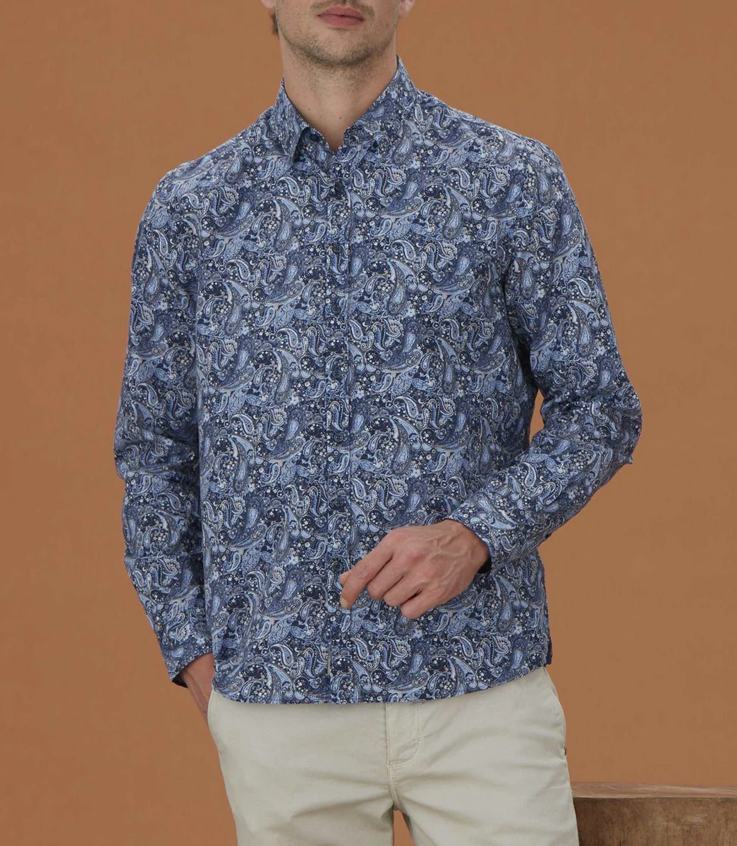 Chemise casual à imprimé cachemire bleu ciel 