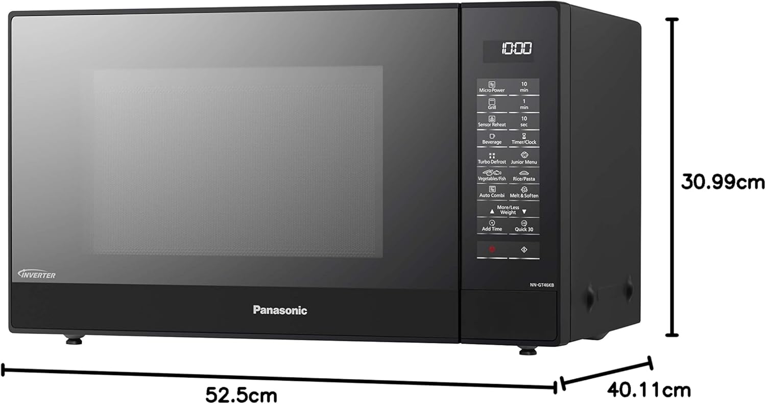 Panasonic NN-GT46KBSUG Four à Micro-ondes et Gril avec Plateau Tournant, 31 litres, Aacier Inoxydable, 1000 W, GrilL 1100 W, 24 Programmes Auto, Écran LCD, Capteur Genius, Menu Junior, Noir