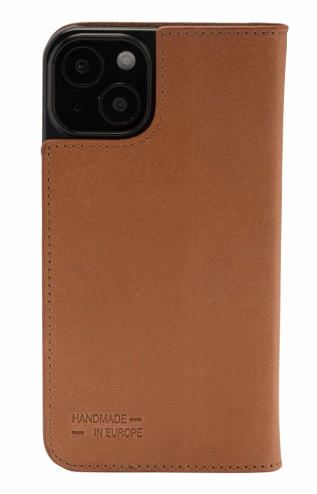 iPhone 13 Echtleder Bookcase Hülle Tegel (10753) - Braun (Cognac)