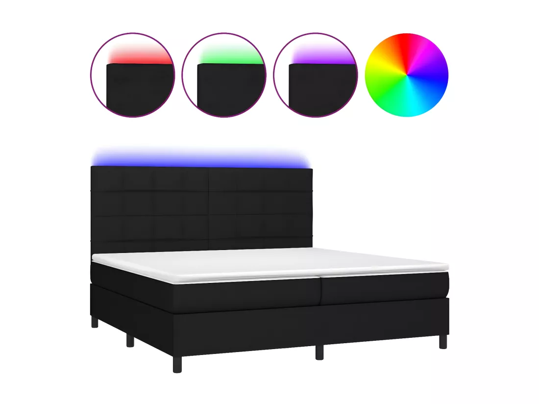 Sommier tapissier et matelas et LED Noir 200x200 cm Tissu