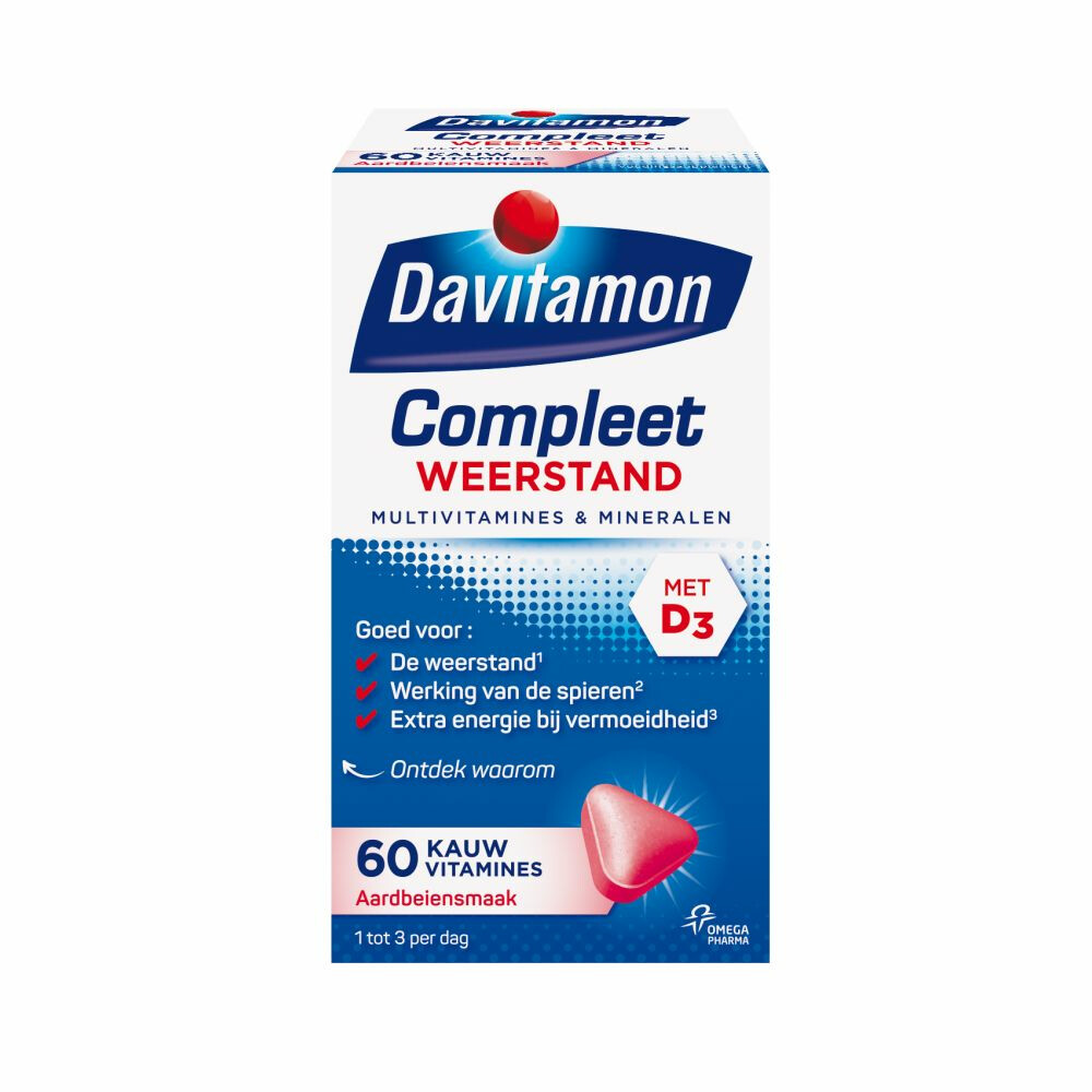Davitamon Compleet Weerstand Kauwvitamines Aardbei60 kauwtabletten