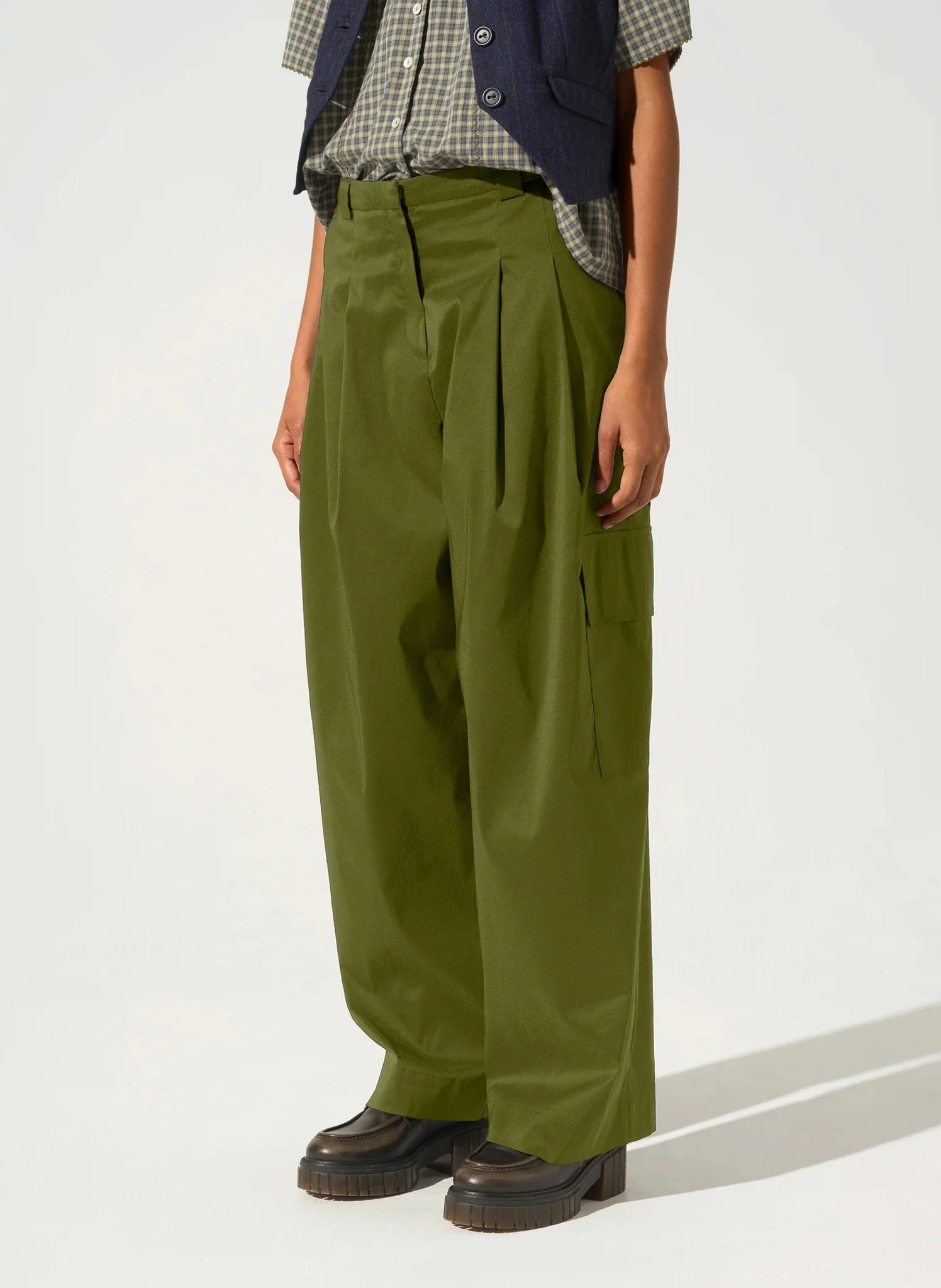 Pantalon large en coton mélangé | Vert