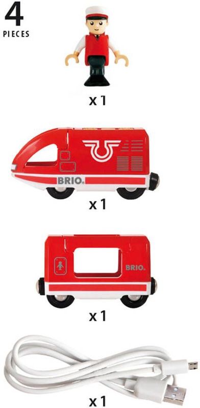 BRIO Oplaadbare rode passagierstrein met USB kabel - 33746
