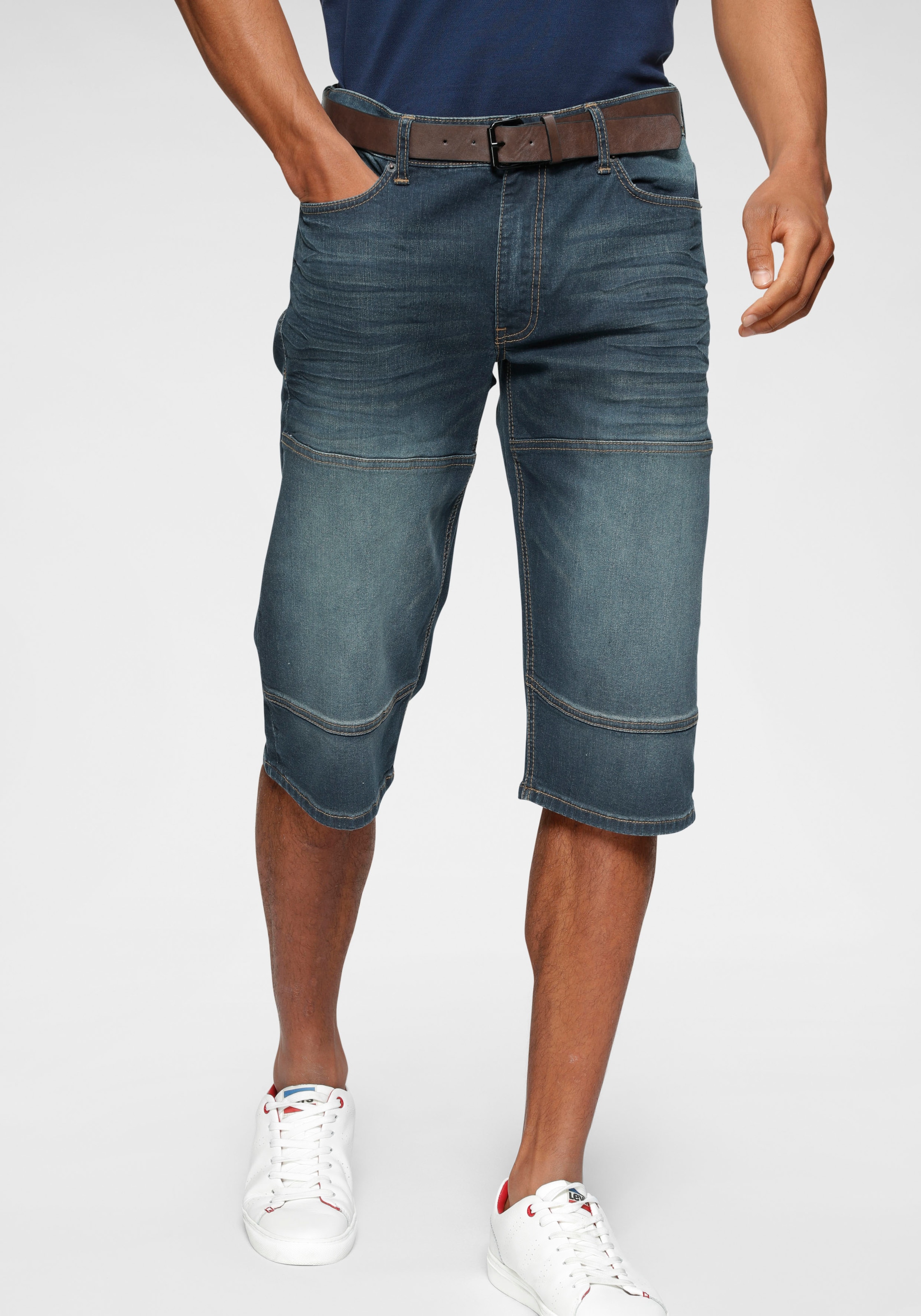 H.I.S Jeansbermudas »HANTZ«, 2 Stk. gerader Beinschnitt,  Used-Look mit Abriebeffekten