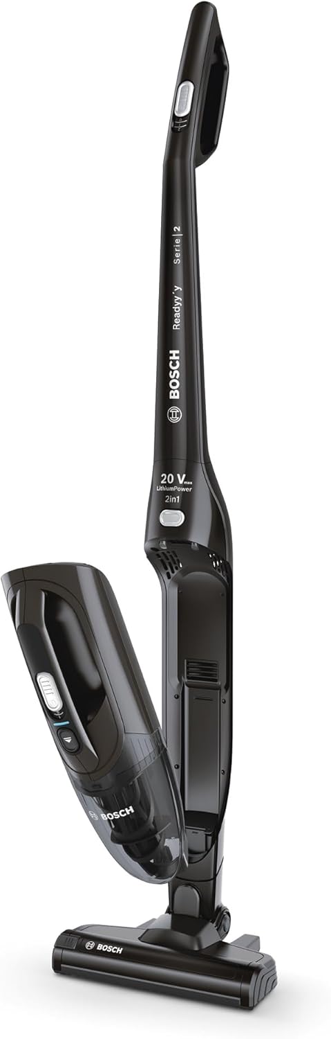 Bosch Akku-Staubsauger Readyy'y 2in1 Serie 2, 20Vmax, kabellos, beutellos, abnehmbares Handgerät, hohe Saugkraft, Lange Laufzeit, 2 Stufen, freistehend, schwarz, BBHF220