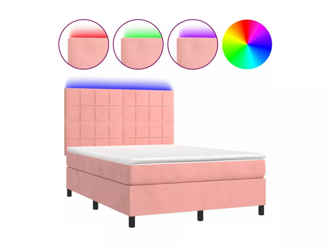 Sommier tapissier avec matelas et LED Rose 140x200 cm Velours