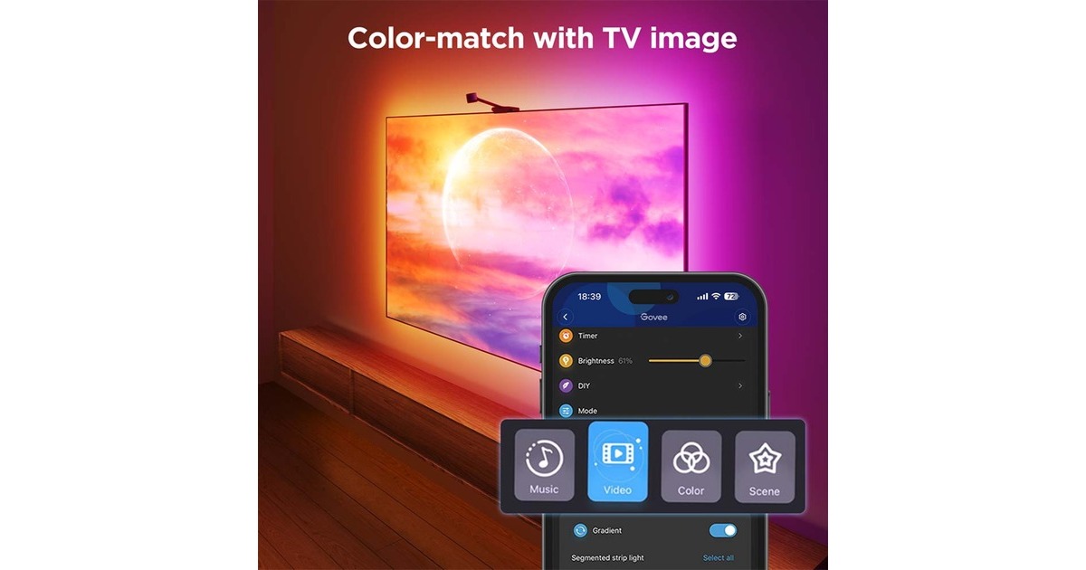 GoveeEnvisual Smart TV Backlight 3S ledstrip  (2.4GHz wifi, Bluetooth, voor 55 - 65 inch tv's)