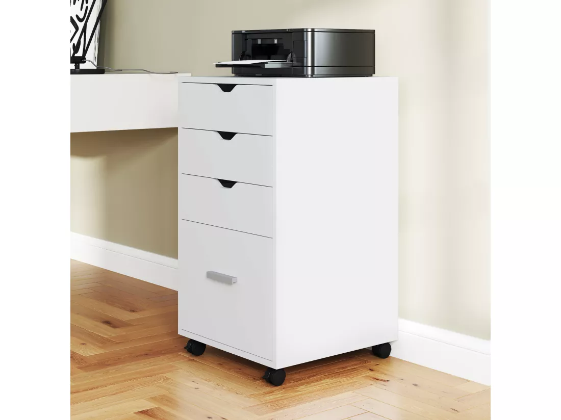 YITAHOME Armoire de Classement Mobile à Roulettes avec 4 Tiroirs, Meuble de Bureau, Commode à Roulettes, Blanche