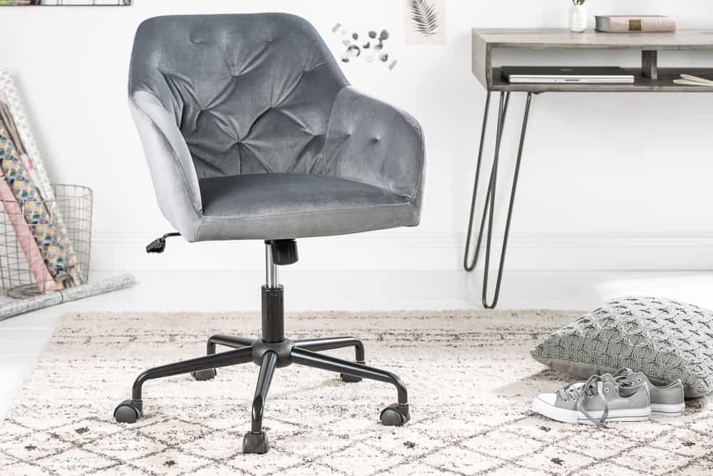 Höhenverstellbarer Bürostuhl DUTCH COMFORT grau Samt drehbar mit Armlehne Rollen gepolstert