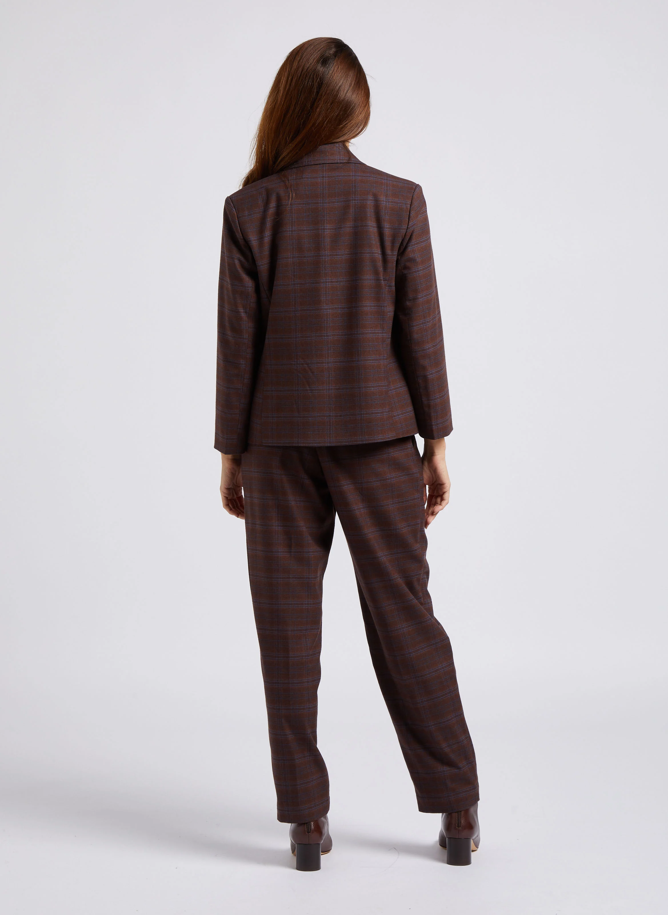 Pantalon à pinces à carreaux | Marron