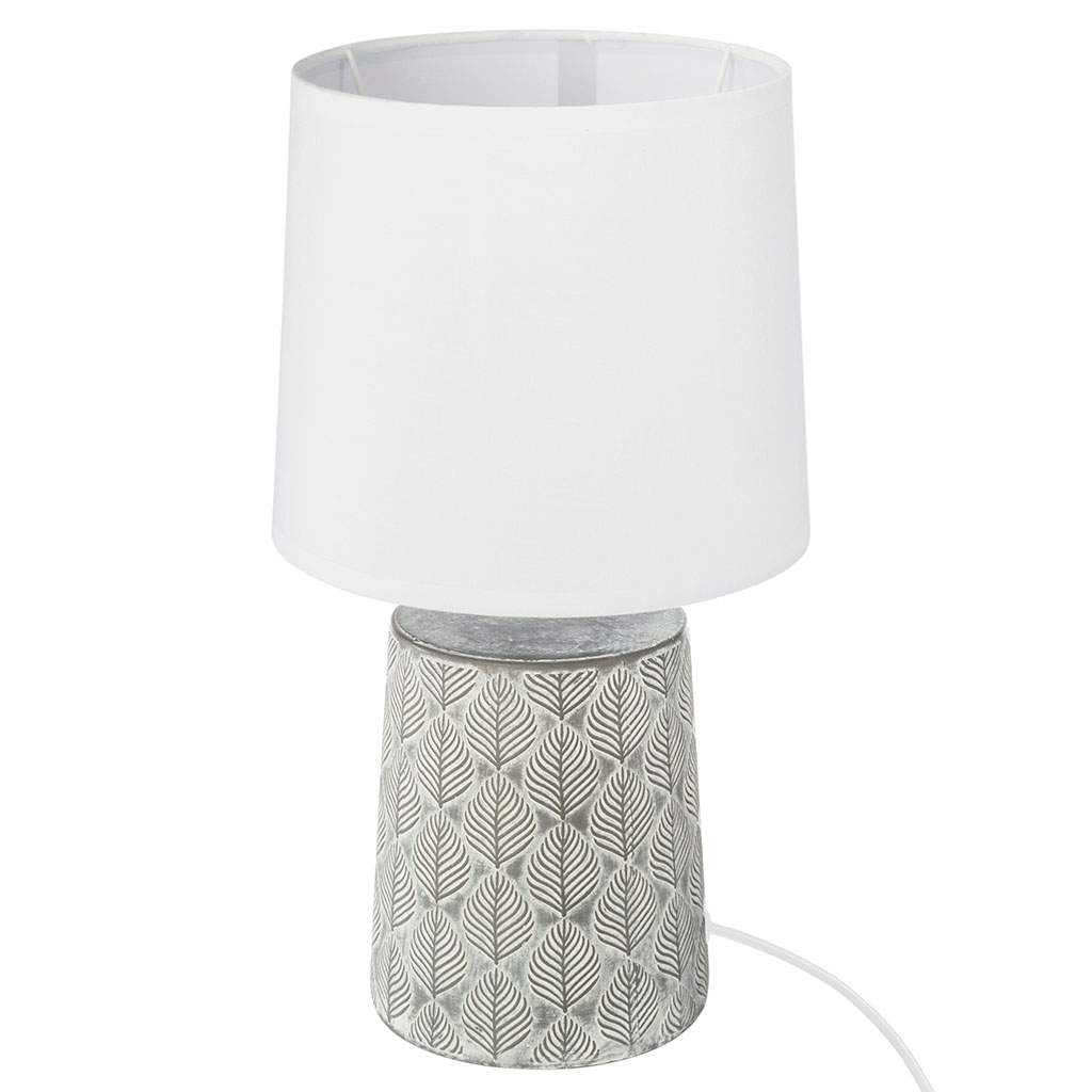 Lampe déco à poser céramique motif feuillage et abat-jour blanc H 35.5cm