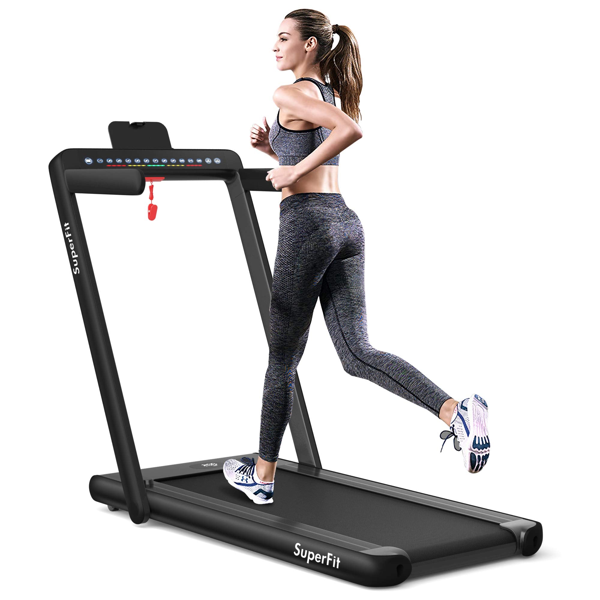 Esteira dobrável 2 em 1 com visor duplo, 2.25HP Superfit, para uso embaixo da mesa.