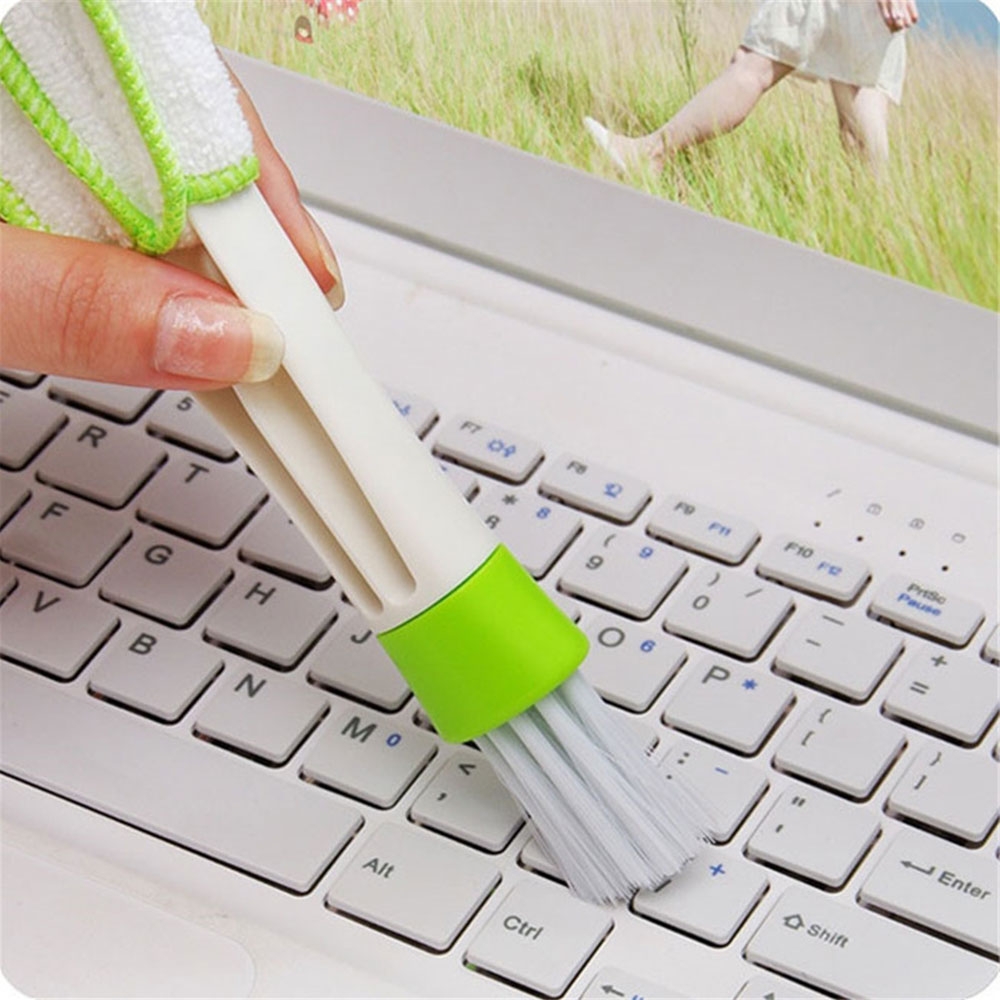 Universal Reinigungsbürste mit Nylon Borsten Doppelseitig für Tastatur / Auto Lüftungsgitter - Weiss / Grün