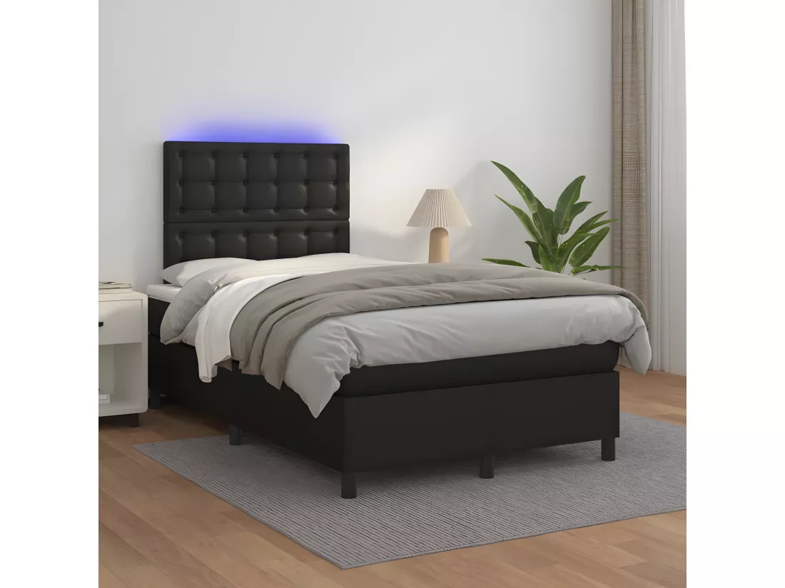 Sommier tapissier avec matelas et LED Noir 120x200cm Similicuir