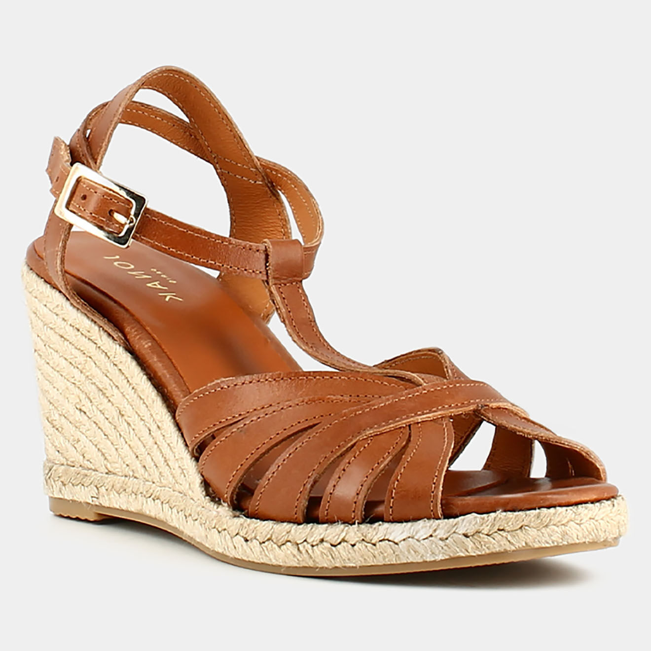 Jonak Espadrilles en Cuir Magnolia cognac - Talon 7.5 cm