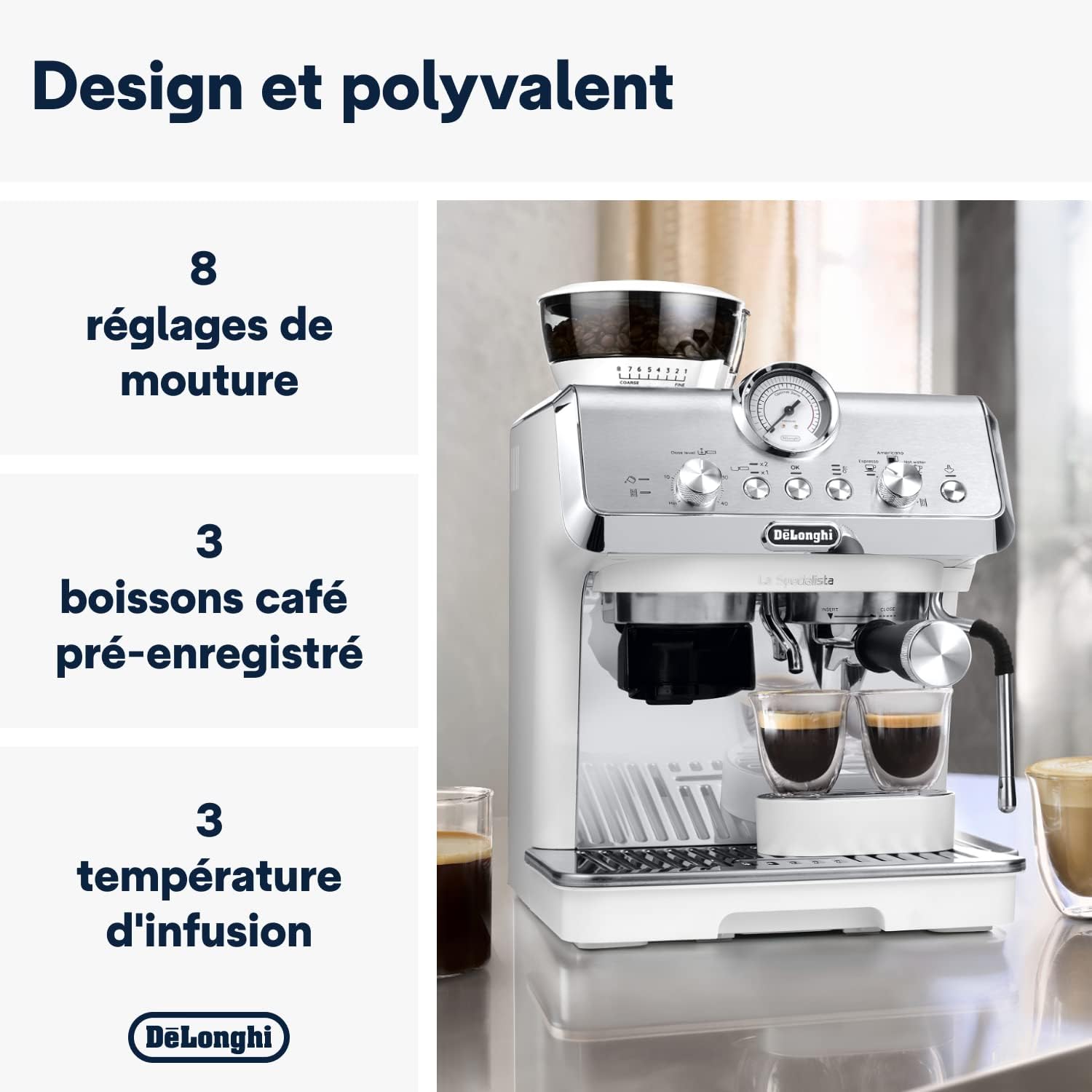 De'Longhi La Specialista Arte EC9155.MB, Machine Expresso Manuelle, Moulin intégré avec 8 finesses de mouture, Contrôle Actif de la Température, Buse vapeur MyLatte Art, Métal/Noir [Classe énergétique A+]
