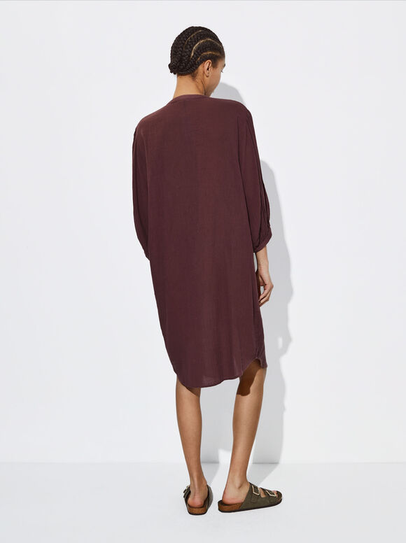 Vestido camisa de algodão - Bordô
