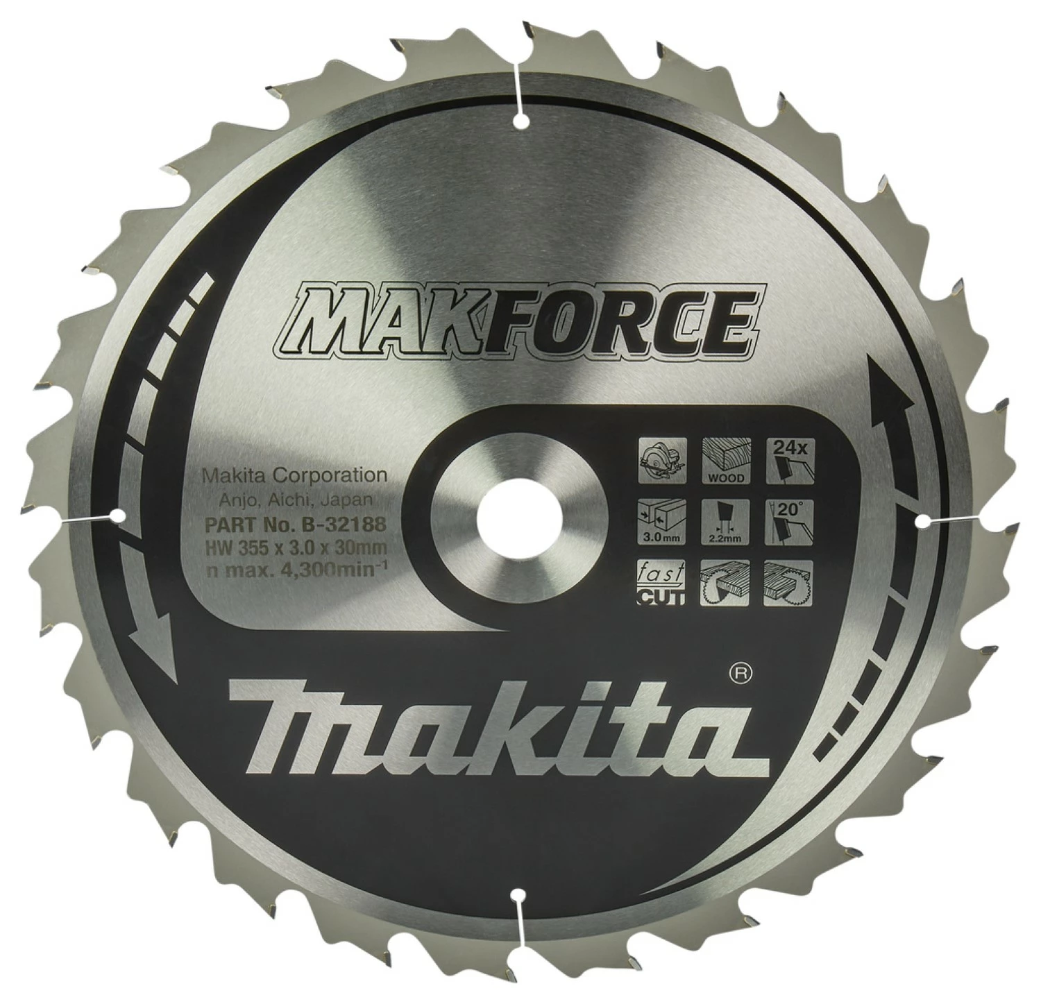 Makita B-32188 Makforce Cirkelzaagblad – 355 x 30 x 24T - Hout