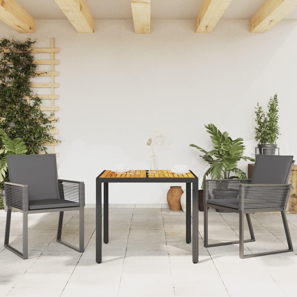 Gartenstühle mit Kissen 2 STK. Schwarz Poly Rattan PE Geflecht Stahlrahmen Bequem Langlebig Wetterfest