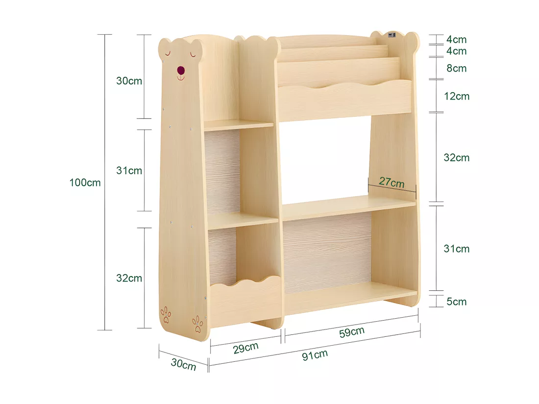 SoBuy Étagère de Rangement pour Enfants, Meuble Enfant Rangement pour Livres et Jouets, Bibliothèque Organisateur pour Chambre d’Enfants, Salle de Jeux, Salon, 91x30x100 cm, KMB101-N