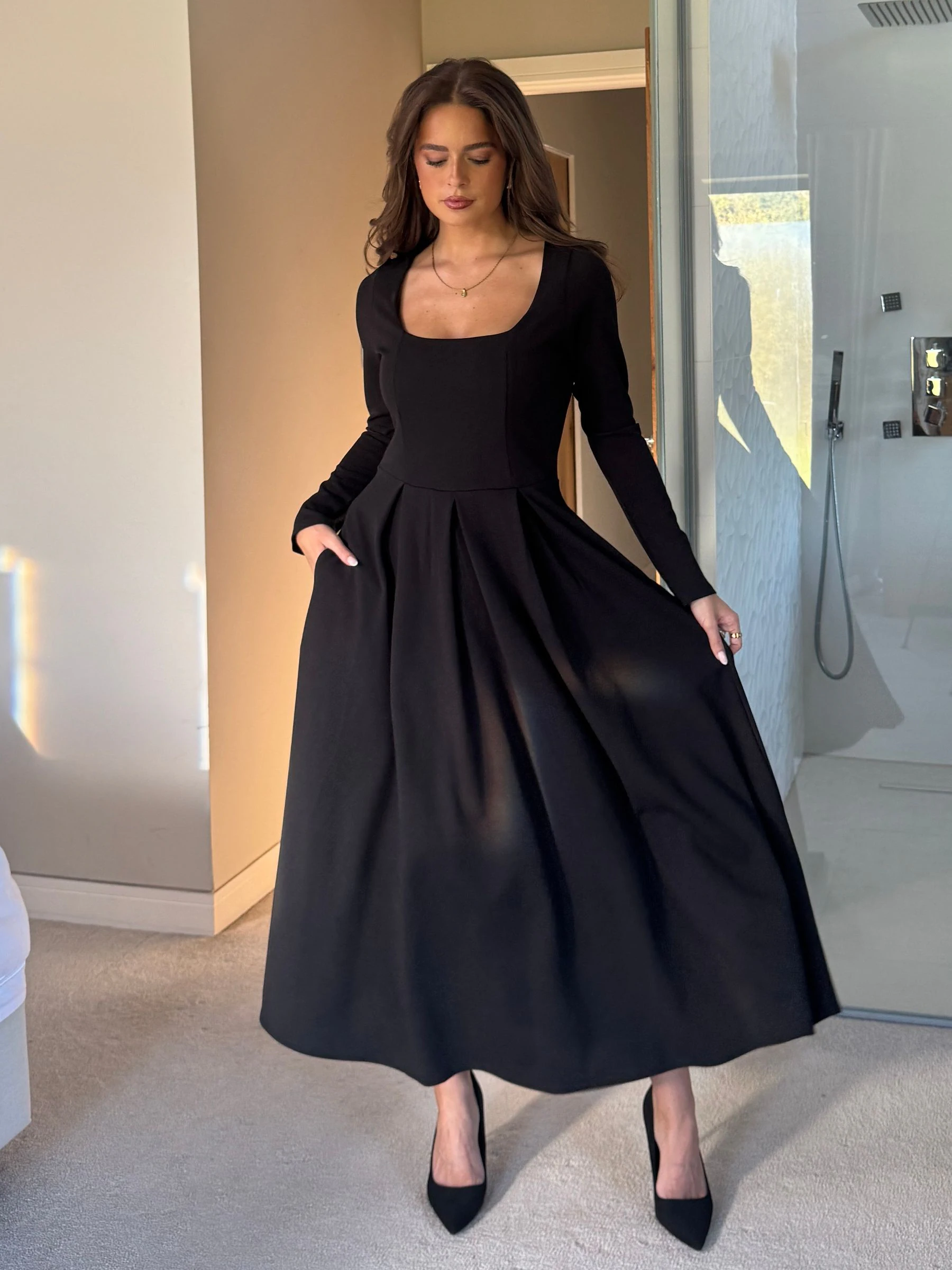 Girl In Mind Evie Square Neck Long Sleeve Midi Dress