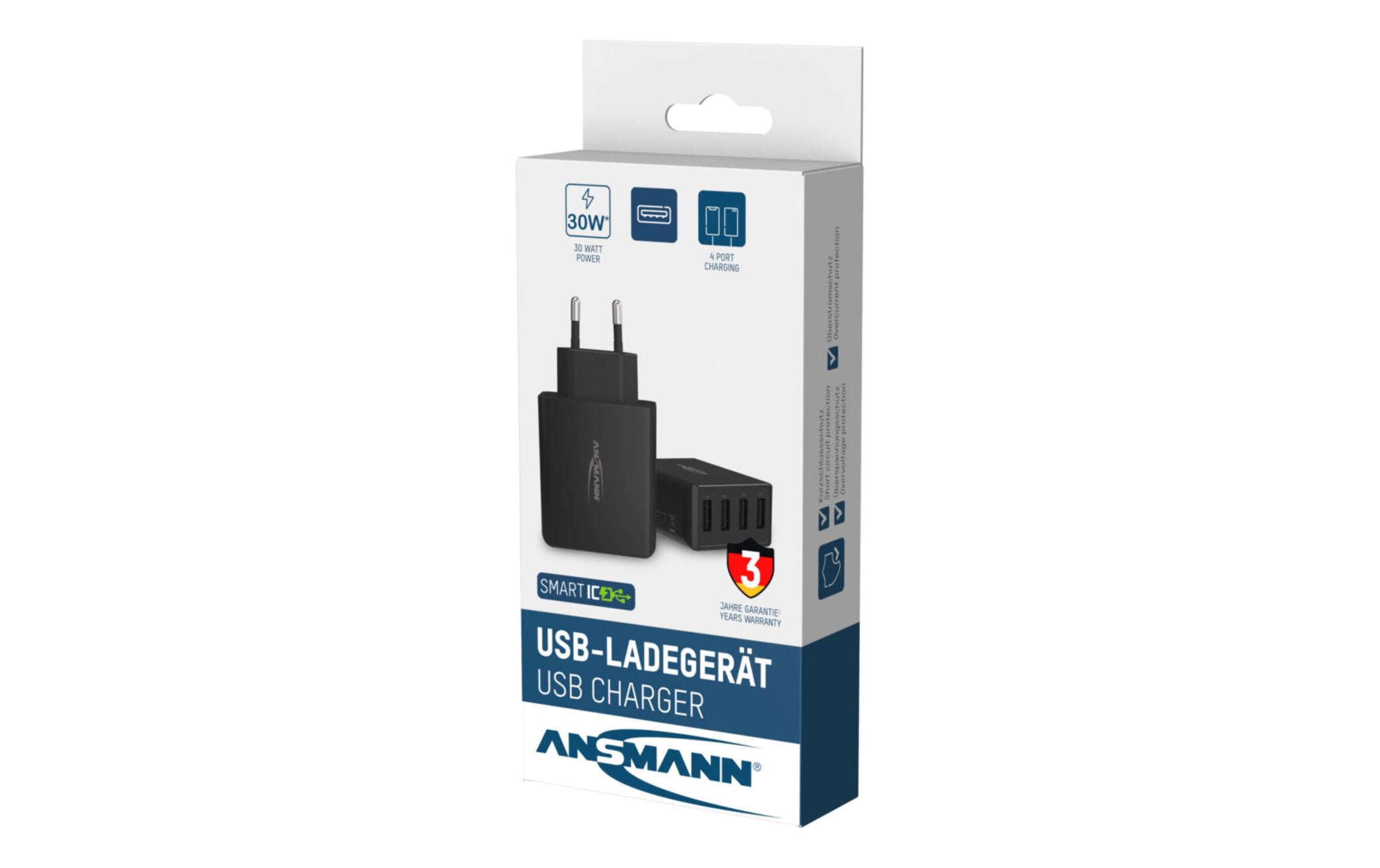 USB-Wandladegerät Home Charger HC430, 4x USB, 30 W, SchwarzLeistungsstarker Indoor USB-Ladeadapter