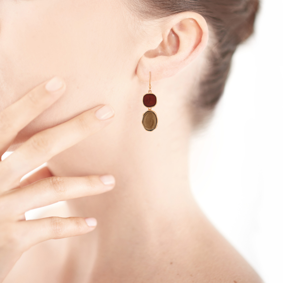 Boucles d'oreilles argent 925 rosé ambre et quartz