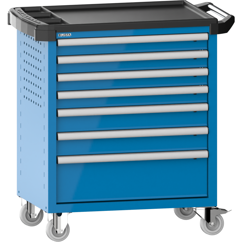LISTA - Chariot d'atelier H 94,5 x L 83,3 x P 52,5, revêtement plastique antidérapant, 7 tiroirs