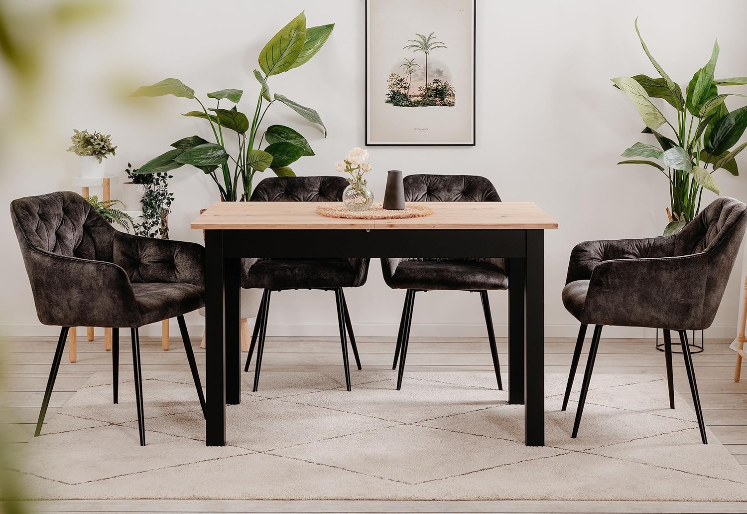 möbelando Esstisch >Coburg< ausziehbar 160cm, Artisan Eiche/Schwarz - 120/160x76,5x70cm (BxHxT)