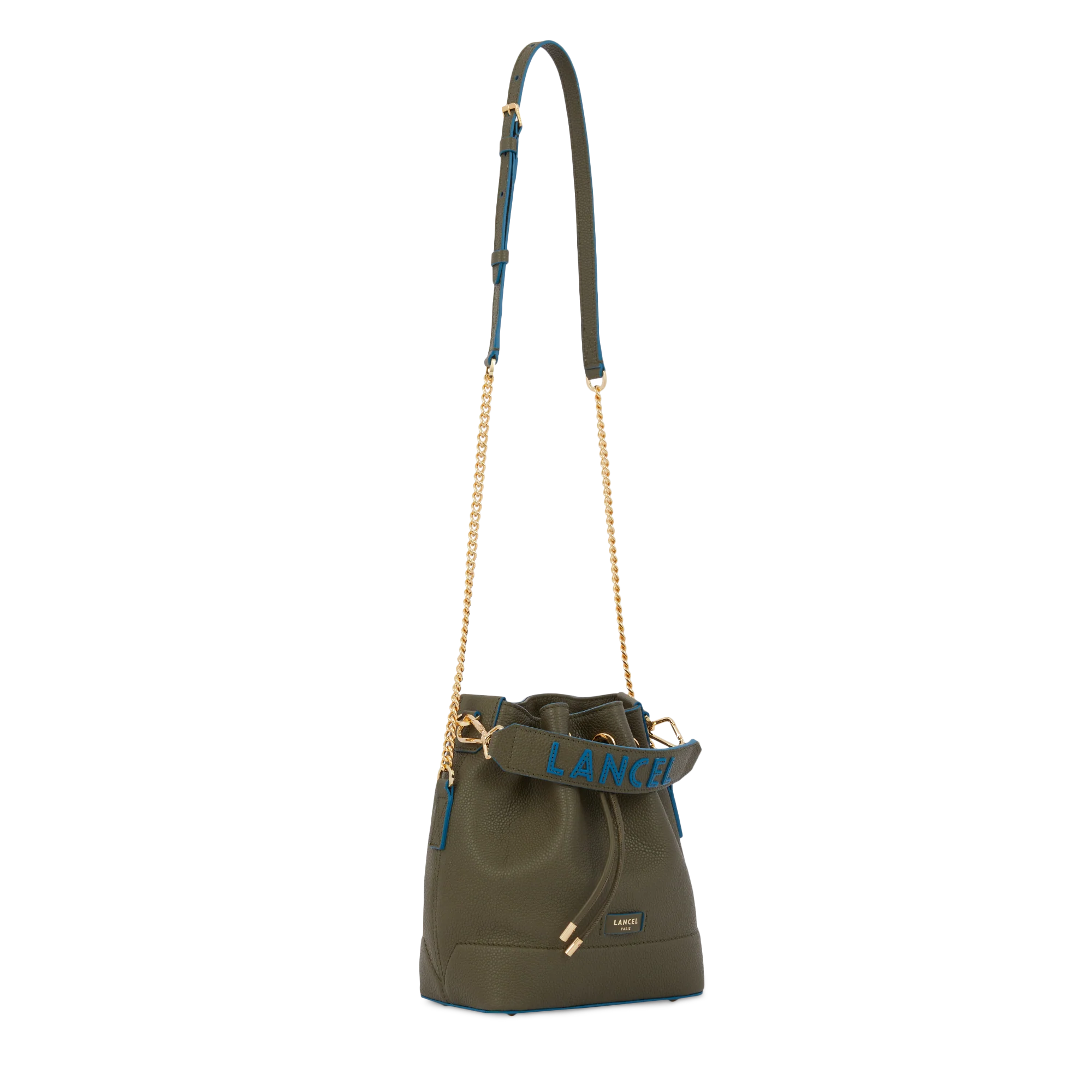 Mini sac seau Ninon de Lancel-Kaki fonce/Cobalt