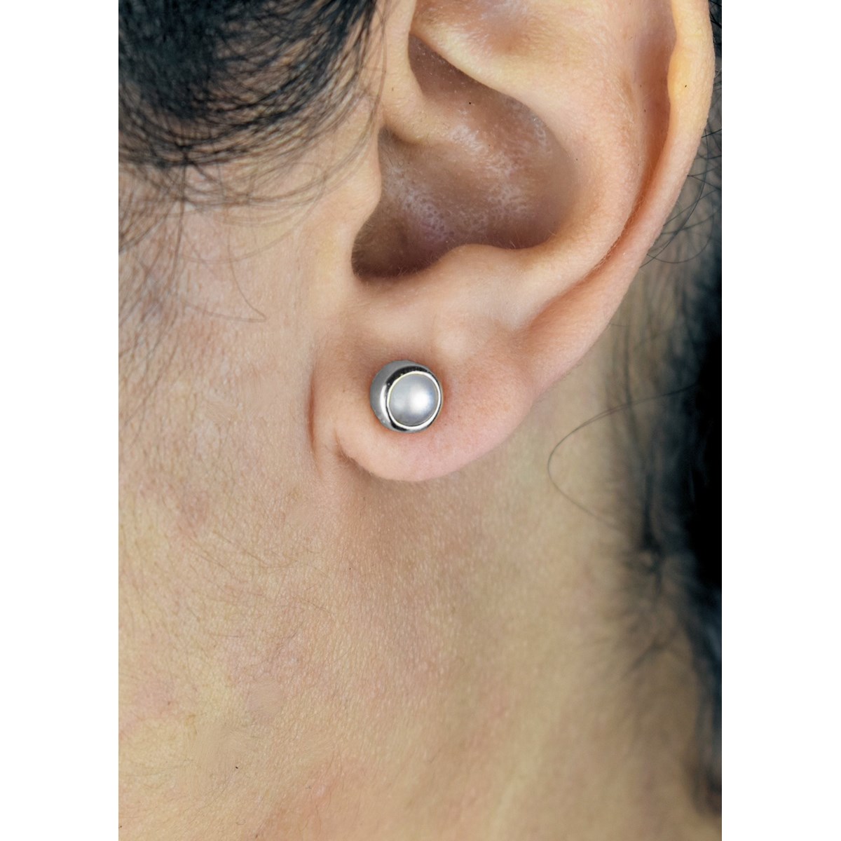 Boucles d'oreilles pierre de lune naturelle clou puce rond Argent 925 Rhodié