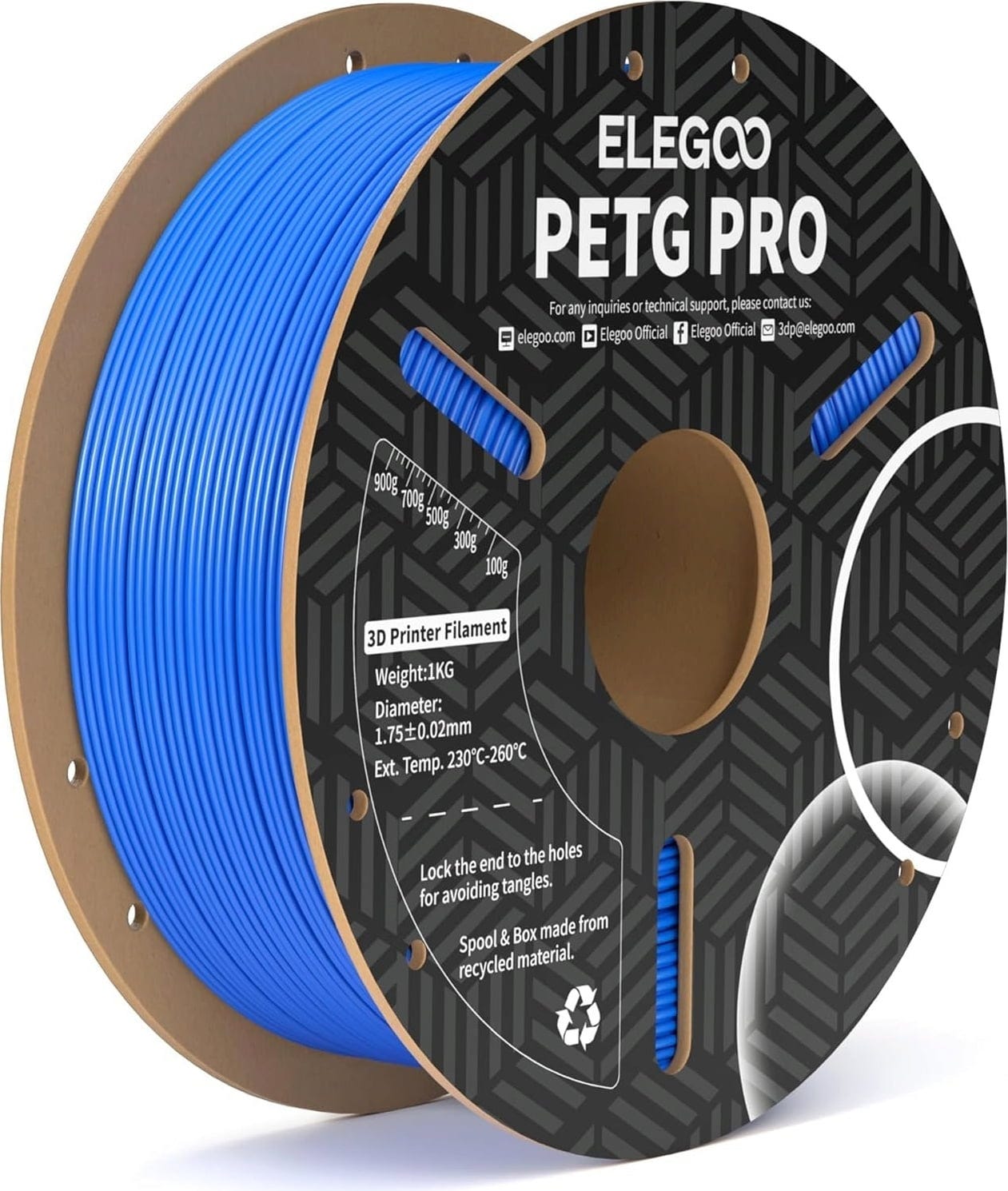 Elegoo  PETG PRO Light Blue, 1,75 mm / 1000 g    PETG Filament mit hervorragender Dimensionsstabilität in Light Blue