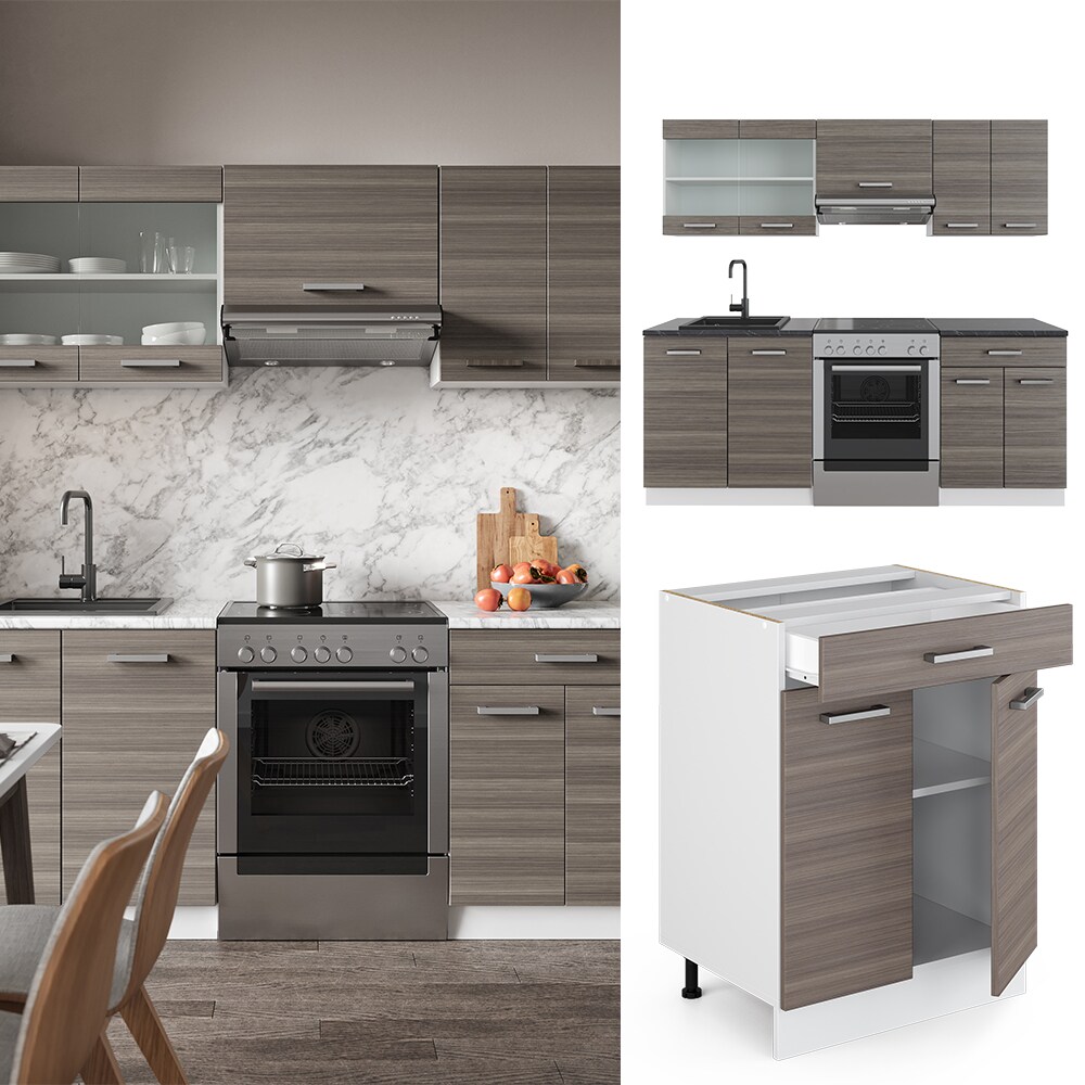 Vicco KÜCHE R-LINE 200CM KÜCHENZEILE KÜCHENBLOCK EINBAU Edelgrau
