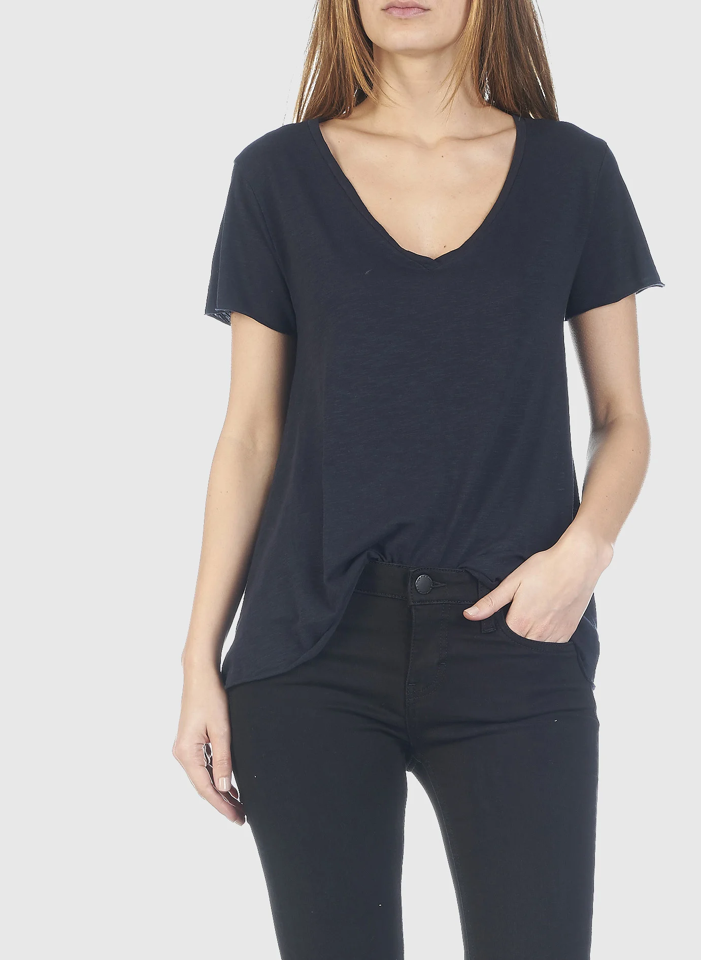 JACKSONVILLE - Tee-shirt col V en coton mélangé | Bleu