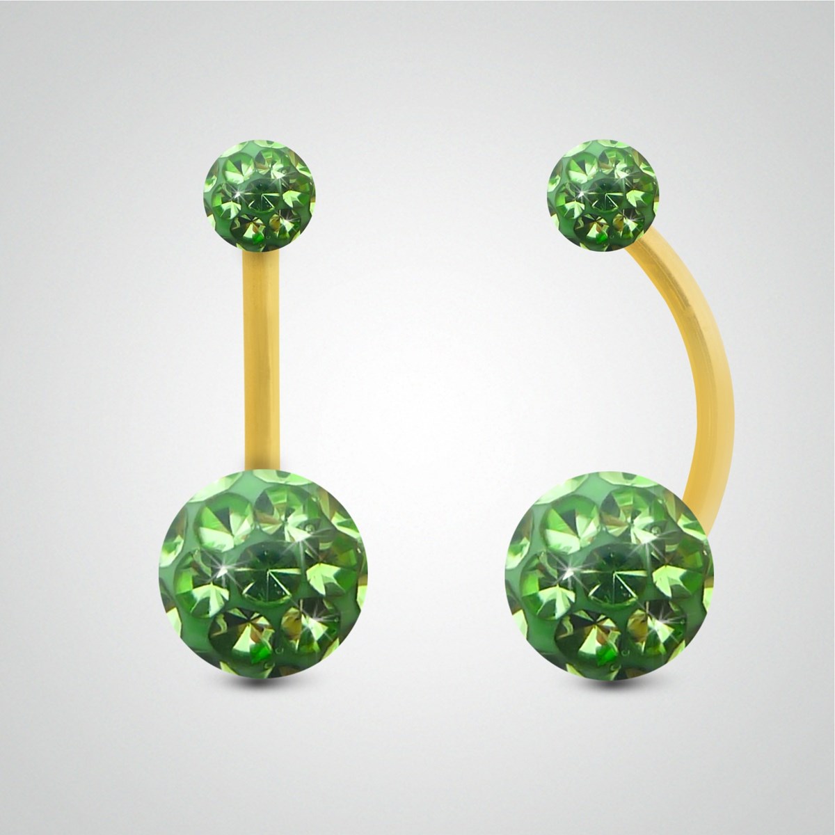 Piercing de nombril en or jaune et cristal de Swarovski vert (petit modèle)