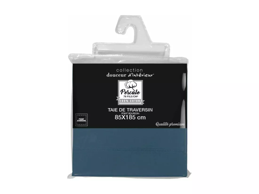 taie de traversin unie - 85 x 185 cm - Percaline - Bleu