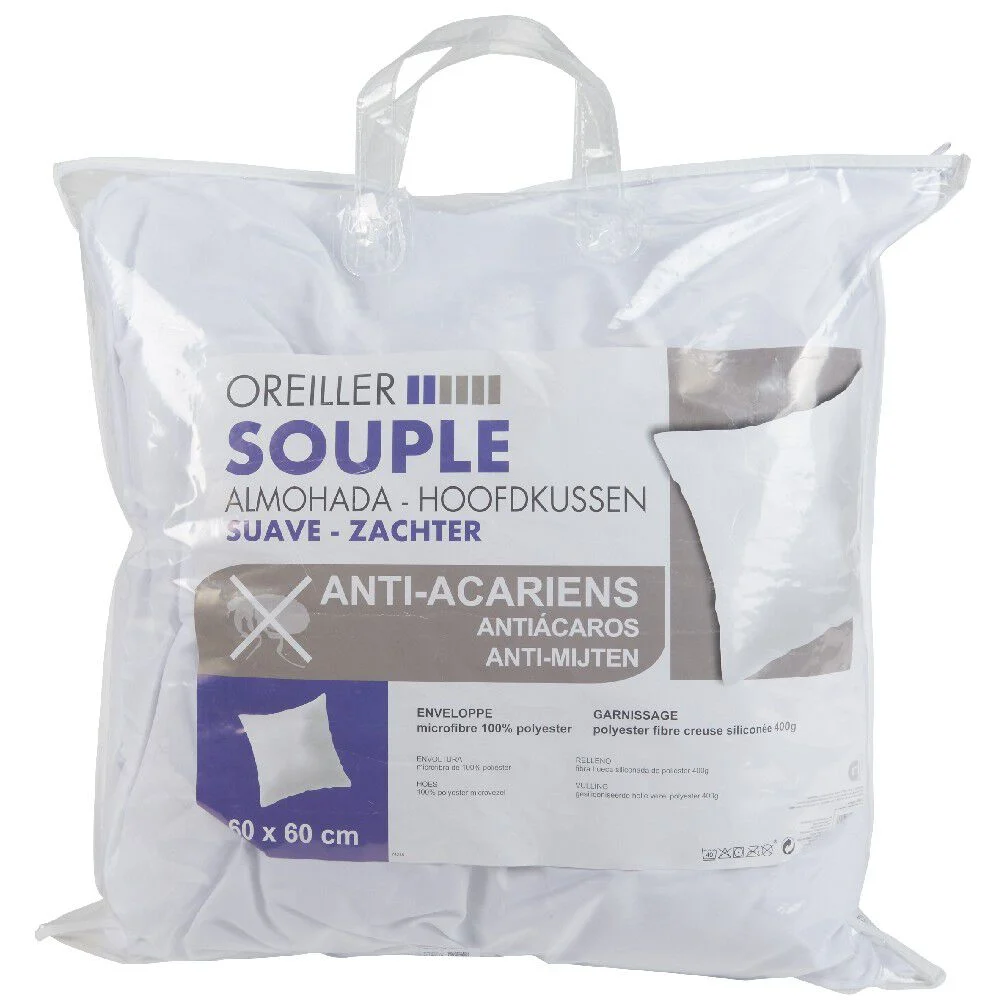 Oreiller souple blanc carré anti acariens