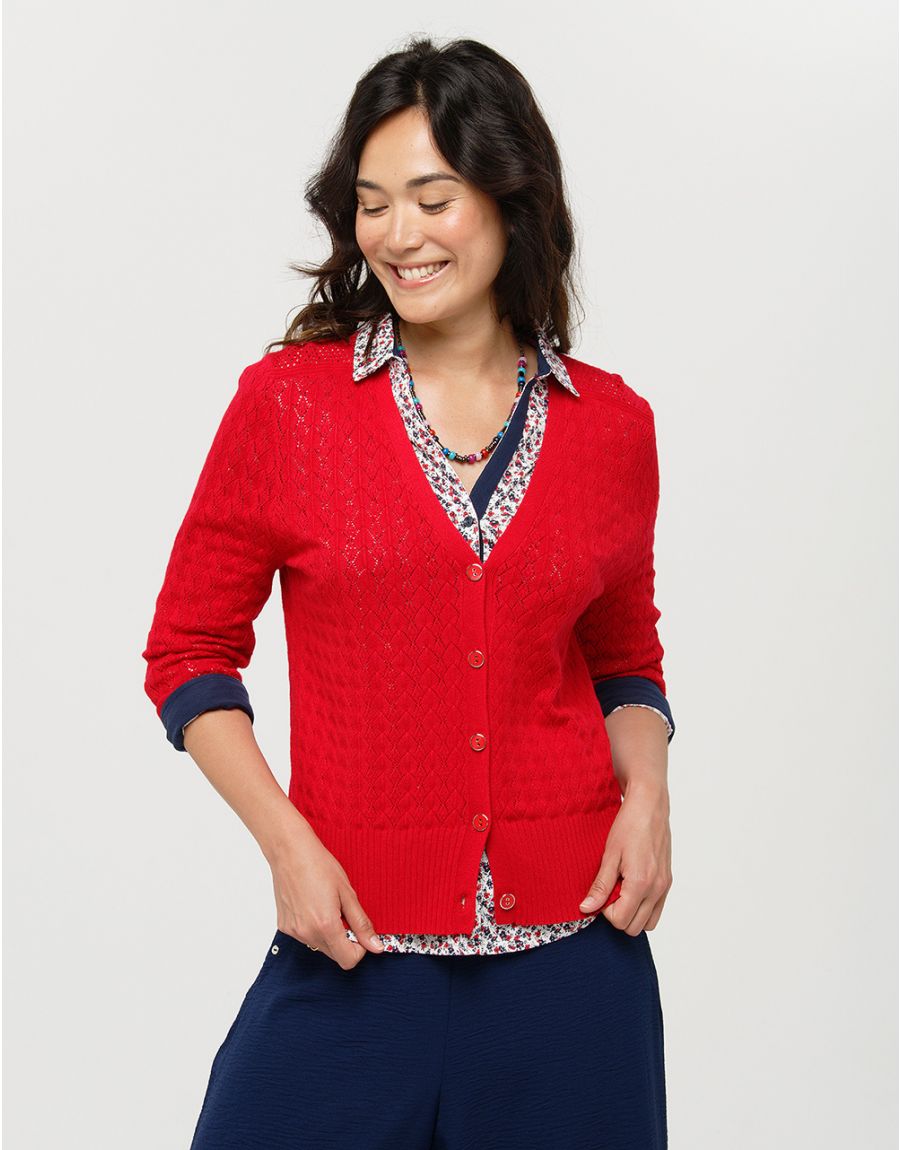 Gilet maille rouge col v