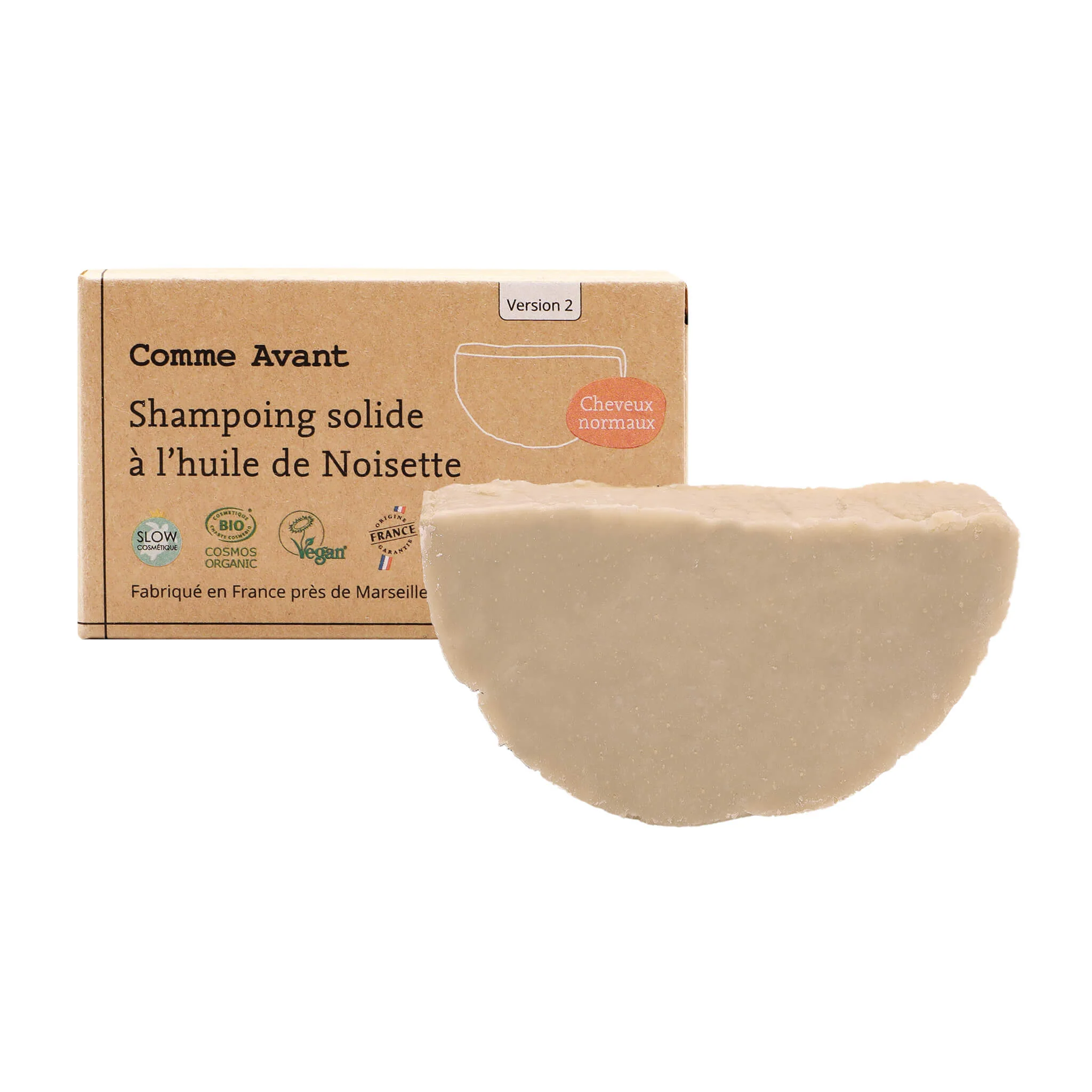 Shampoing solide cheveux normaux à l'huile de noisette - Version 2 - 1 shampoing - 70g