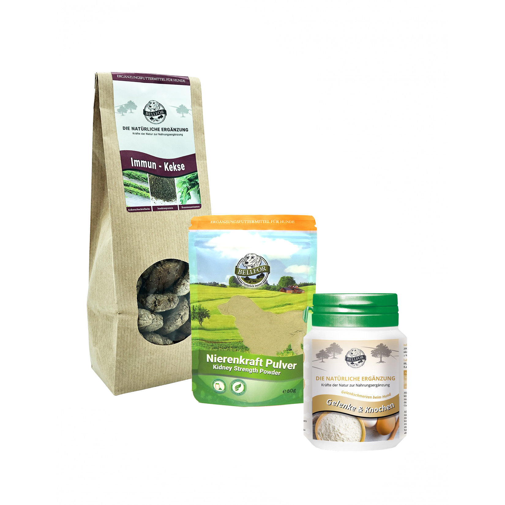 Kit économique no. 6 - articulations et os 30 gélules + poudre pour les reins 250g + biscuits immunitaires 200g
