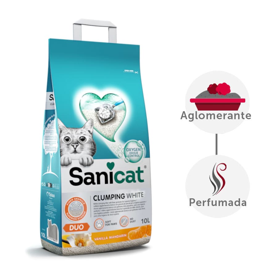 Areia aglomerante Sanicat Clumping White Duo para gatos