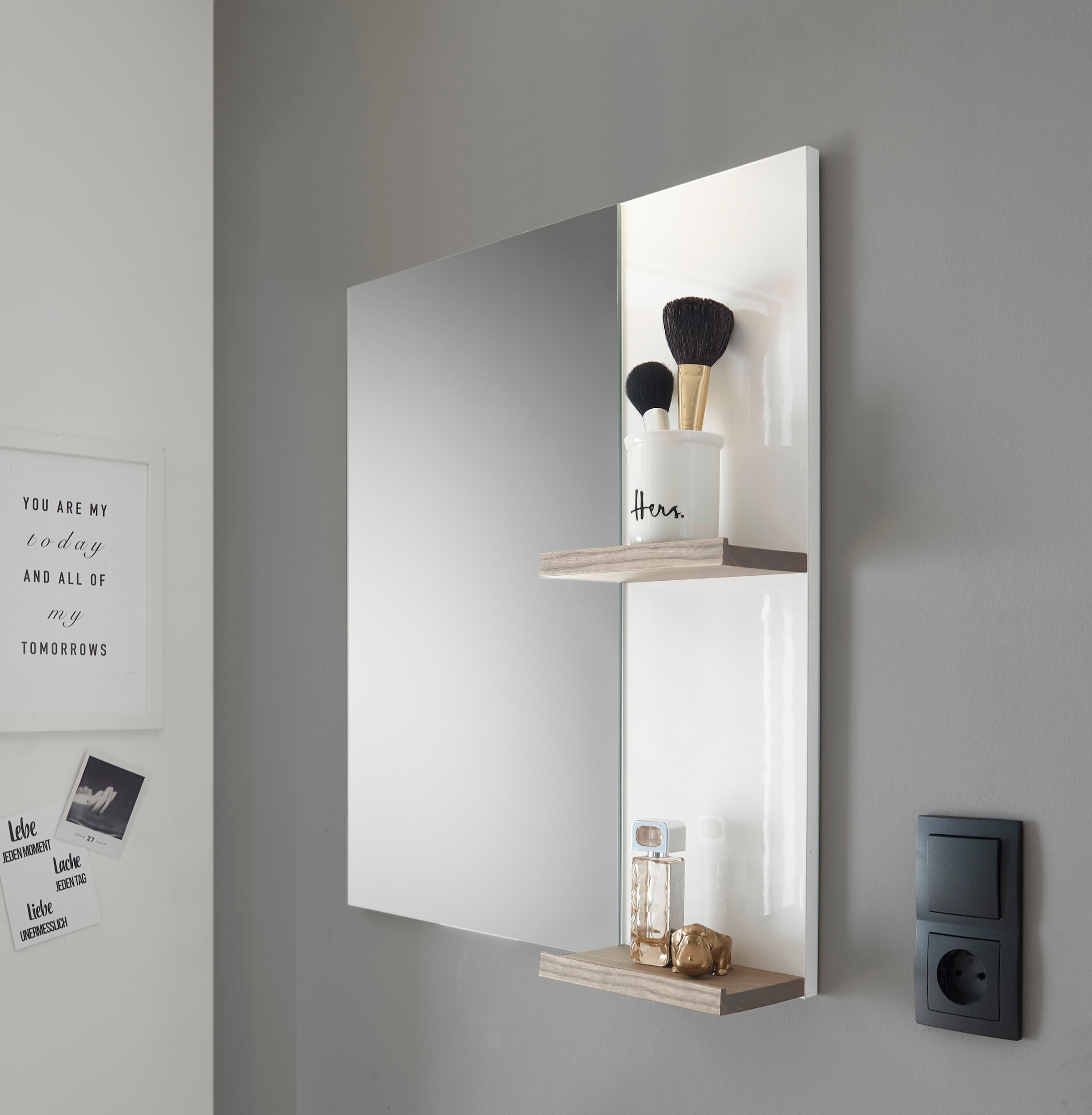 PLACES OF STYLE Badspiegel »SOLiD, Spiegel im modernen Design, Wandspiegel« in zwei Farben verfügbar, zwei Ablageböden