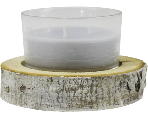 Kandelaar Ø 18 H 11 cm, lichtgrijs hout, inclusief kaarsenhouder