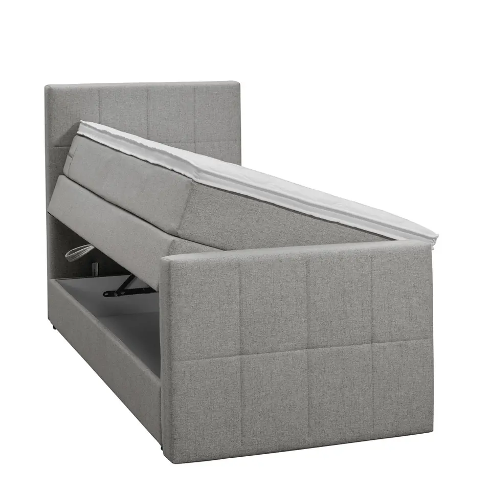Boxspring met opbergruimte en voetbord Liv geblokt - lichtgrijs - 90x200cm