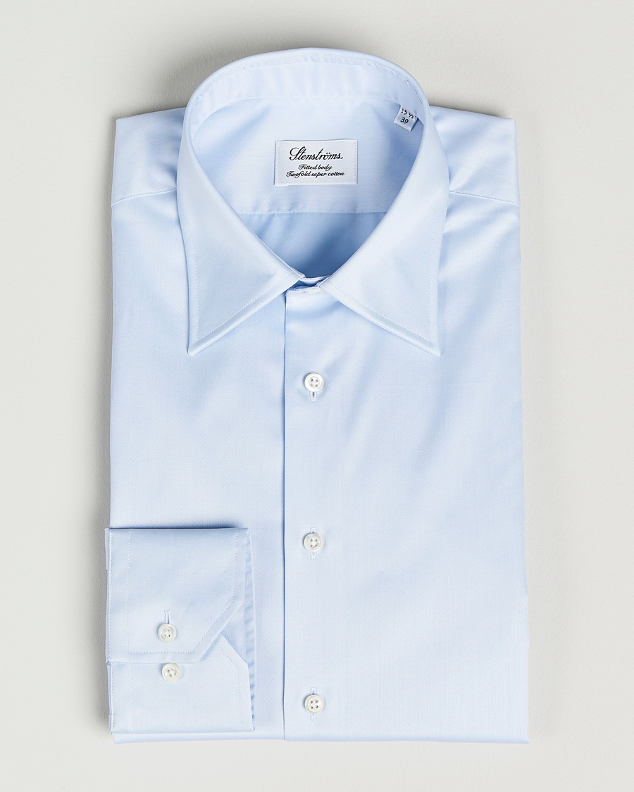 Stenströms Fitted Body Kent Collar Shirt Light Blue