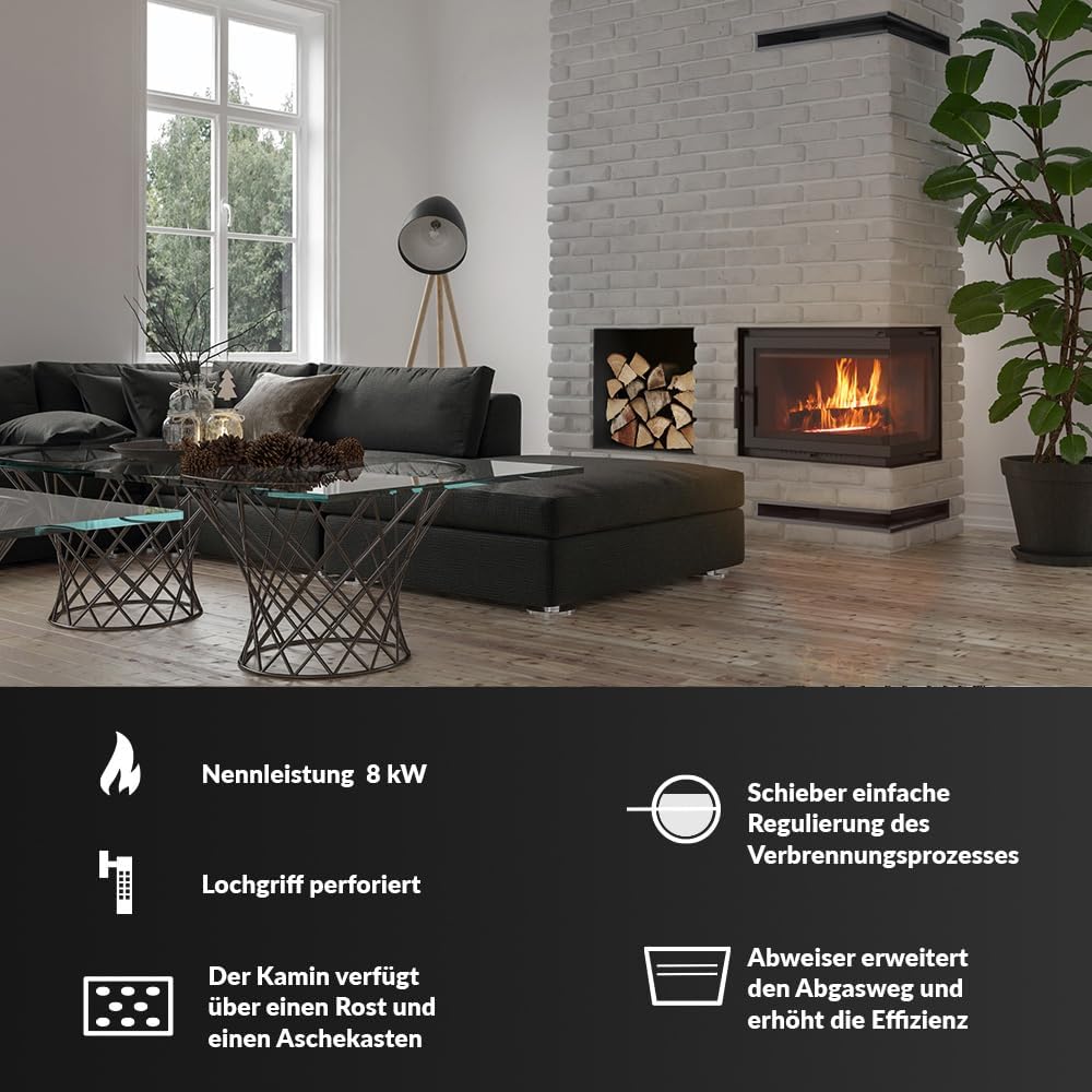 KRATKI Kamineinsatz Gusseisen Simple rechts 8 kW Ø 150