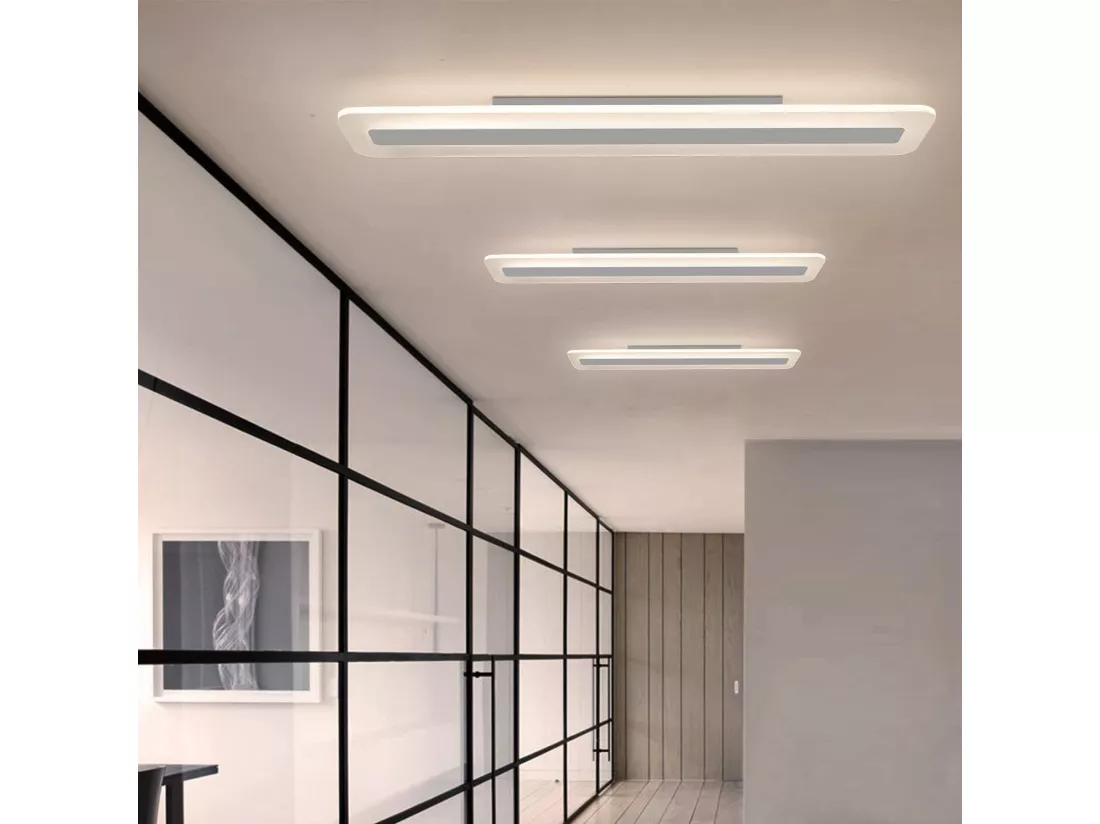 NETTLIFE Plafonnier LED Moderne 80CM Blanc Long Lampe de Dimmable avec Télécommande Plat Acrylique pour Salon Chambre Bureau Cuisine